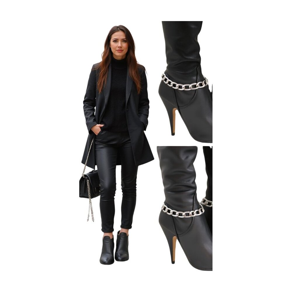 Western Boot Strap Bracelet - Silver Chain Link Anklet Shoe Charm Wrap Around